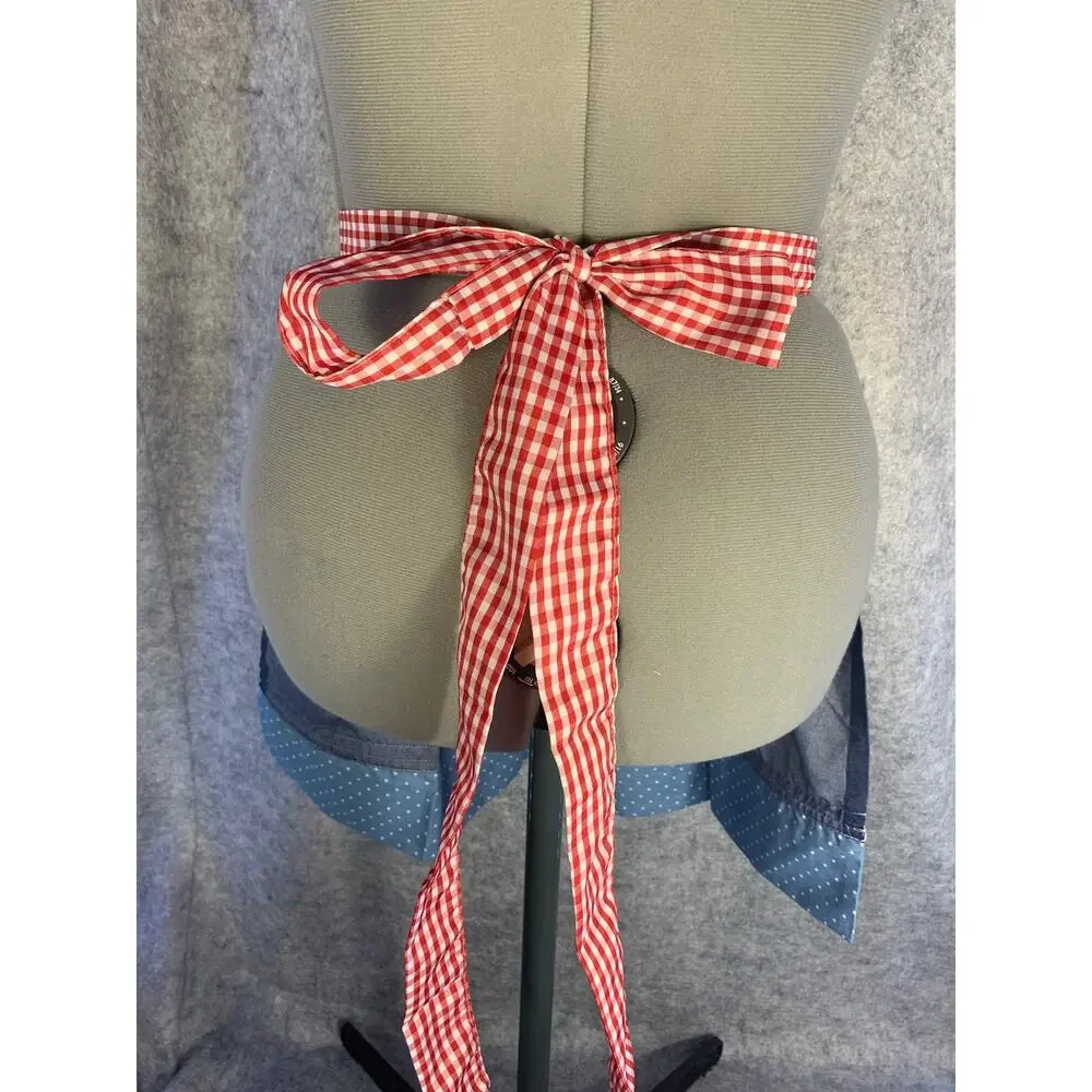 Vintage Handmade 4th of July Apron, Pleated, Red White and Blue Denim Farmcore